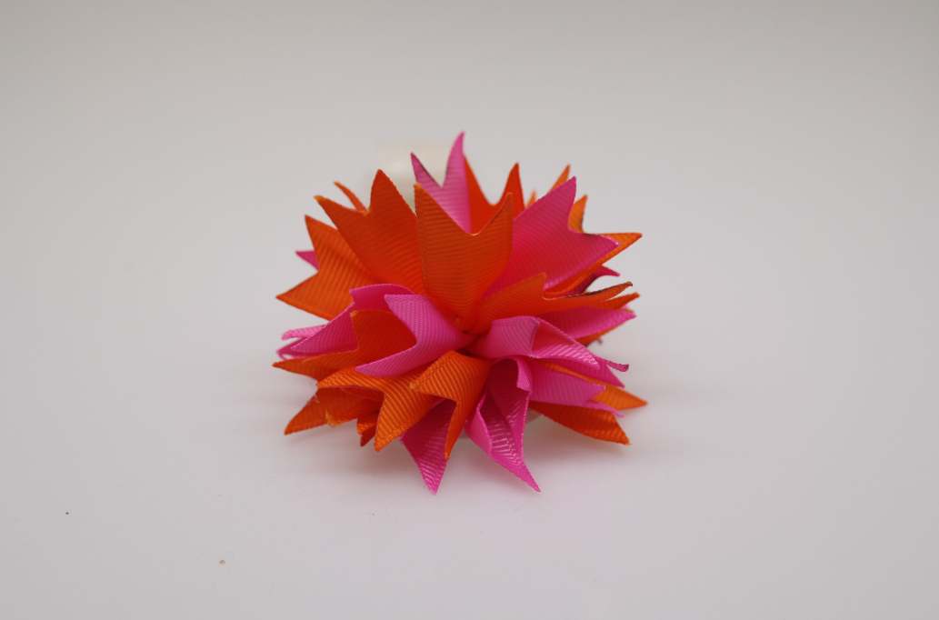 Small spike puff hair Bow with colors  Russet Orange, Hot Pink